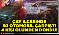 Çay ilçesinde iki otomobil çarpıştı 4 kişi ölümden döndü!