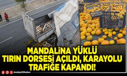 Mandalina yüklü tırın dorsesi açıldı, karayolu trafiğe kapandı!