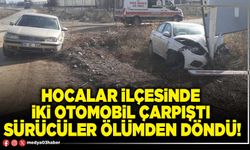 Hocalar ilçesinde iki otomobil çarpıştı sürücüler ölümden döndü!