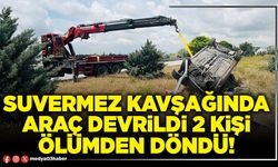 Suvermez kavşağında araç devrildi 2 kişi ölümden döndü!