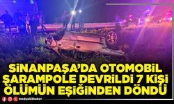 Sinanpaşa’da otomobil şarampole devrildi 7 kişi ölümün eşiğinden döndü