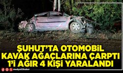 Şuhut’ta otomobil kavak ağaçlarına çarptı 1’i ağır 4 kişi yaralandı