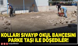 Kolları sıvayıp Okul Bahçesini parke taşı ile döşediler!