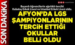 Afyon’da LGS şampiyonlarının tercih ettiği okullar belli oldu