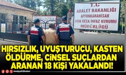 Hırsızlık, uyuşturucu, kasten öldürme, cinsel suçlardan aranan 18 kişi yakalandı!