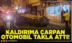 Kaldırıma çarpan otomobil takla attı!