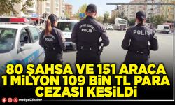 80 şahsa ve 151 araca 1 Milyon 109 Bin TL para cezası kesildi