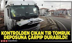 Kontrolden çıkan tır tomruk deposuna çarpıp durabildi!