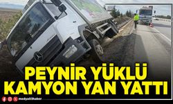 Peynir yüklü kamyon yan yattı