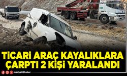 Ticari araç kayalıklara çarptı 2 kişi yaralandı
