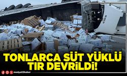 Tonlarca süt yüklü tır devrildi!