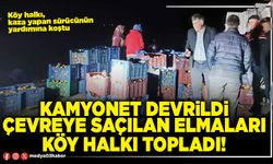 Kamyonet devrildi çevreye saçılan elmaları köy halkı topladı!