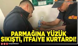 Parmağına yüzük sıkıştı, itfaiye kurtardı!