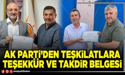 AK Parti’den teşkilatlara teşekkür ve takdir belgesi