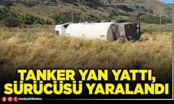 Tanker yan yattı, sürücüsü yaralandı