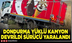 Dondurma yüklü kamyon devrildi sürücü yaralandı