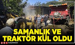 Samanlık ve traktör kül oldu