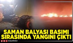 Saman balyası basımı sırasında anız yangını çıktı