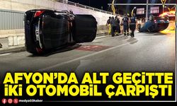 Afyon’da alt geçitte iki otomobil çarpıştı