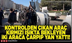 Kontrolden çıkan araç kırmızı ışıkta bekleyen iki araca çarpıp yan yattı!