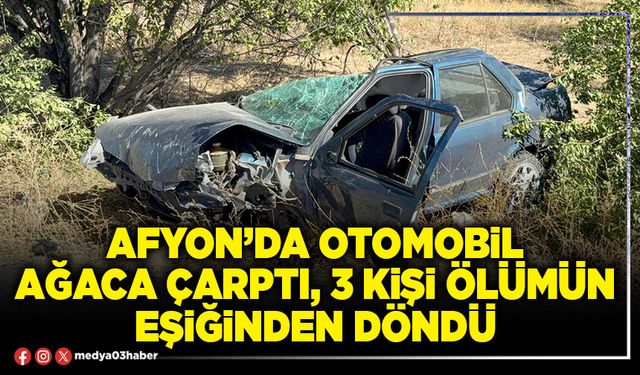 Afyon’da otomobil ağaca çarptı, 3 kişi ölümün eşiğinden döndü