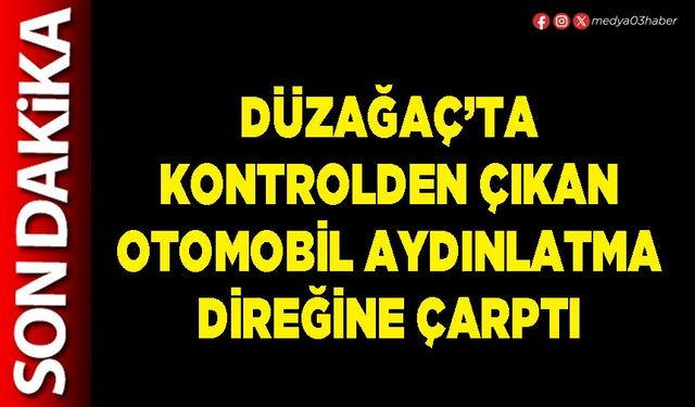 Düzağaç’ta kontrolden çıkan otomobil aydınlatma direğine çarptı