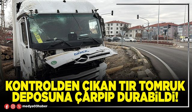 Kontrolden çıkan tır tomruk deposuna çarpıp durabildi!