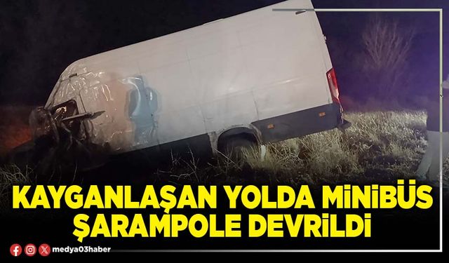 Kayganlaşan yolda minibüs şarampole devrildi