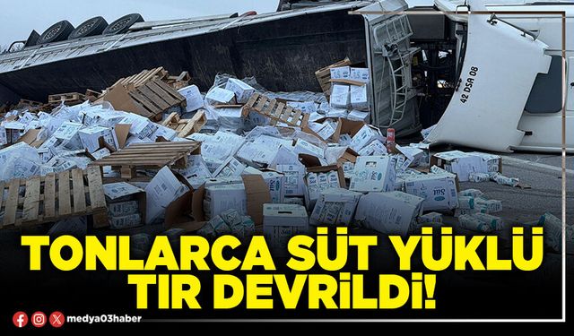 Tonlarca süt yüklü tır devrildi!