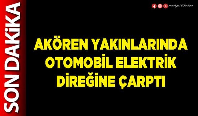 Akören yakınlarında otomobil elektrik direğine çarptı