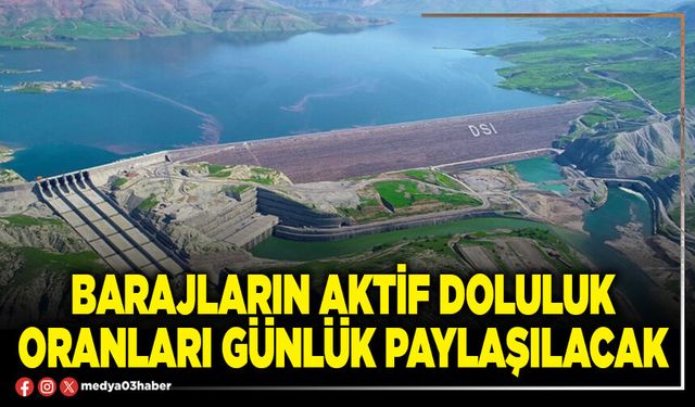 Barajların aktif doluluk oranları günlük paylaşılacak