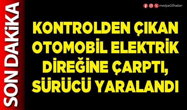 Kontrolden çıkan otomobil elektrik direğine çarptı, sürücü yaralandı