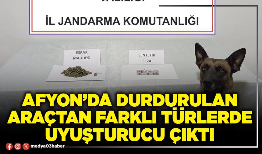 Afyon’da durdurulan araçtan farklı türlerde uyuşturucu çıktı