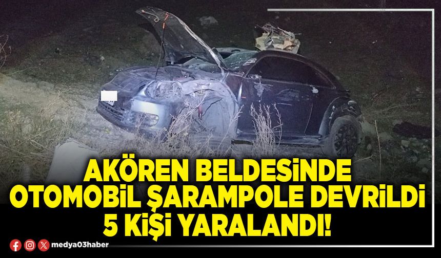 Akören Beldesinde otomobil şarampole devrildi 5 kişi yaralandı!