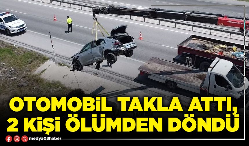 Otomobil takla attı, 2 kişi ölümden döndü
