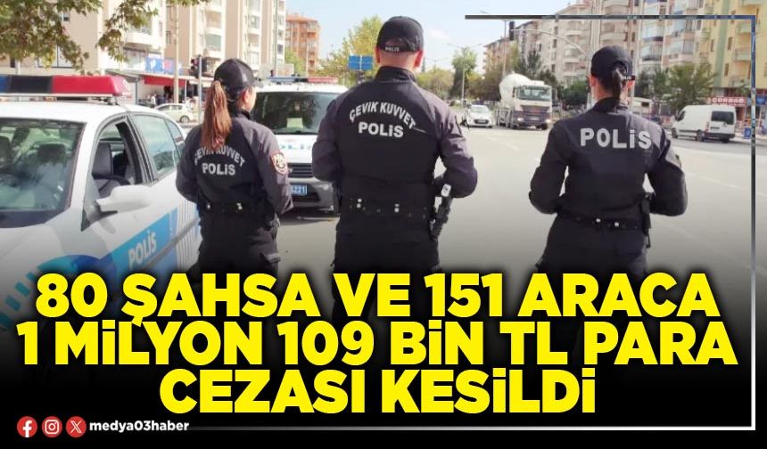 80 şahsa ve 151 araca 1 Milyon 109 Bin TL para cezası kesildi