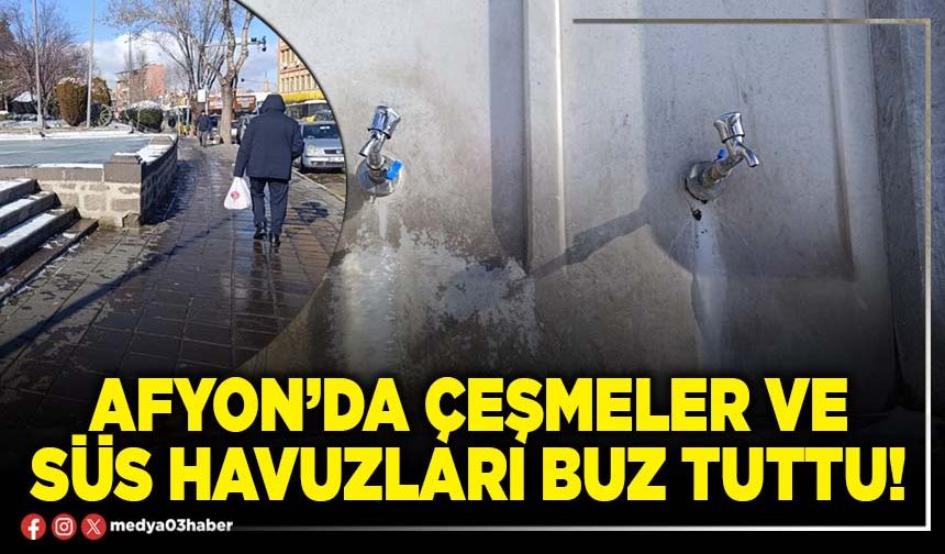 Afyon’da çeşmeler ve süs havuzları buz tuttu!