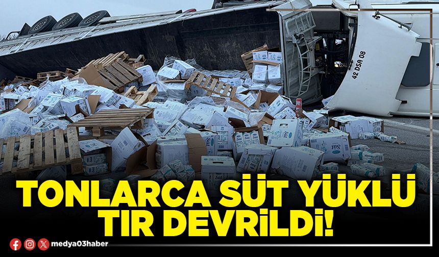 Tonlarca süt yüklü tır devrildi!