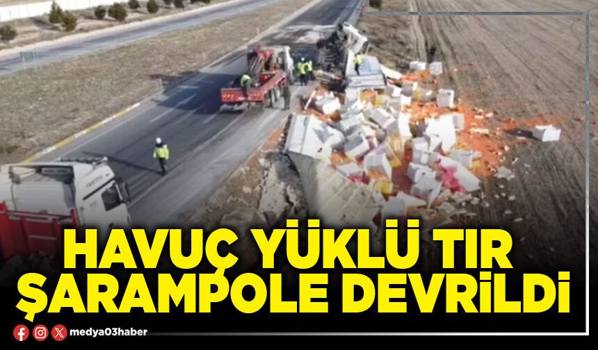 Havuç yüklü tır şarampole devrildi
