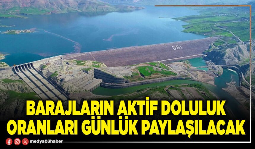 Barajların aktif doluluk oranları günlük paylaşılacak