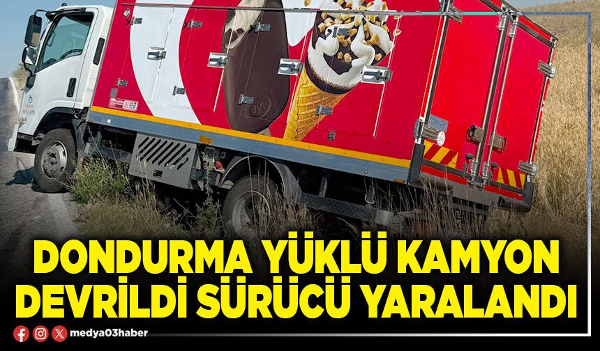 Dondurma yüklü kamyon devrildi sürücü yaralandı