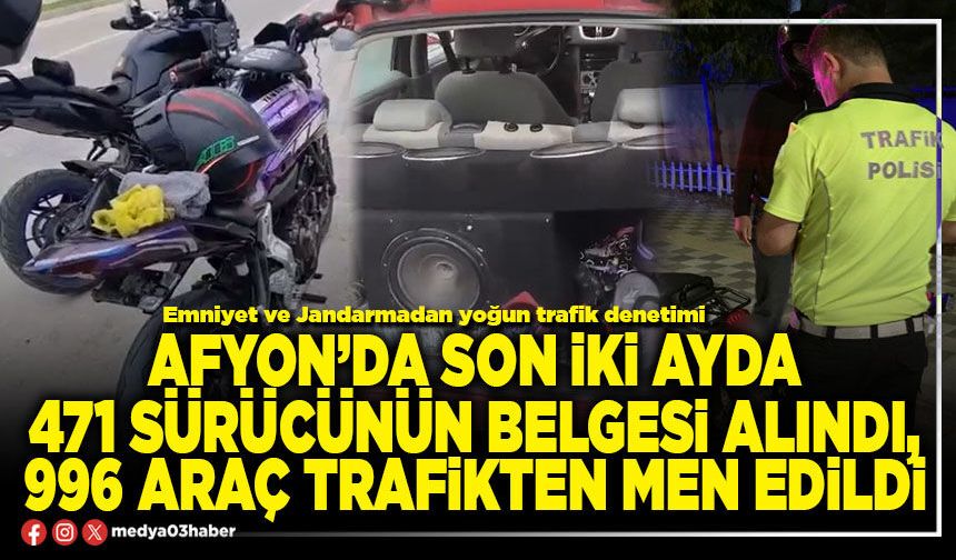 Afyon’da son iki ayda 471 sürücünün belgesi alındı, 996 araç trafikten men edildi