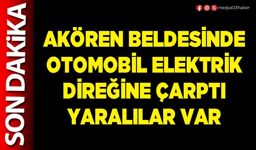 Akören Beldesinde otomobil elektrik direğine çarptı yaralılar var