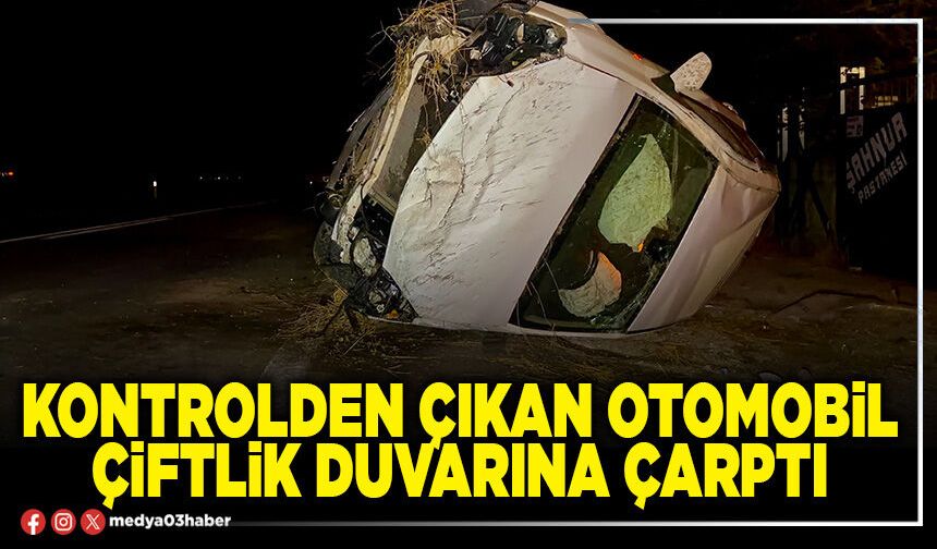 Kontrolden çıkan otomobil çiftlik duvarına çarptı