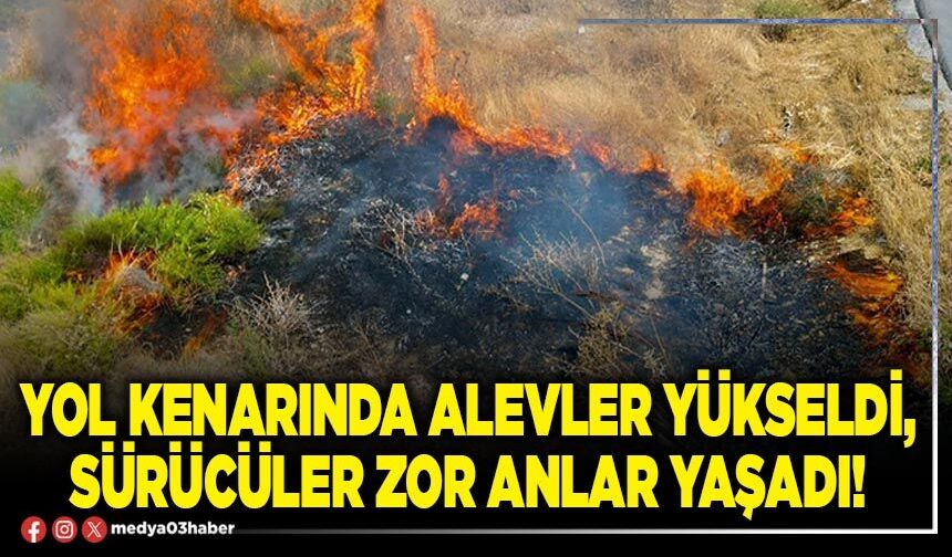 Yol kenarında alevler yükseldi, sürücüler zor anlar yaşadı!