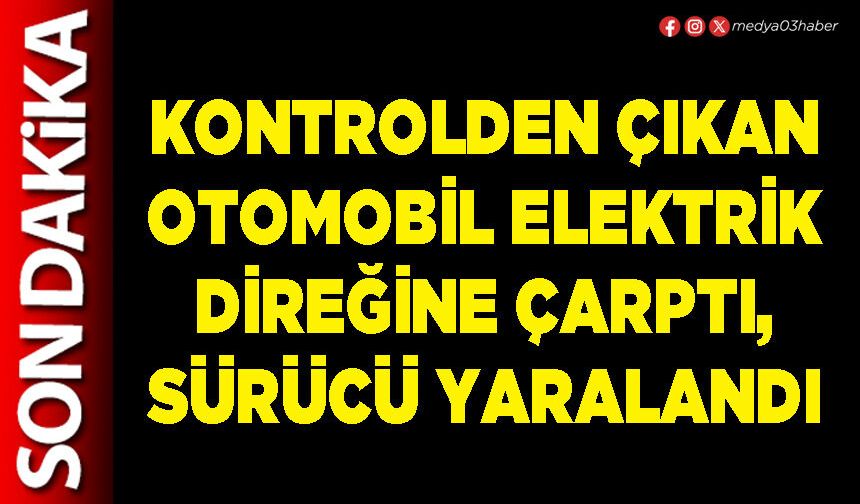 Kontrolden çıkan otomobil elektrik direğine çarptı, sürücü yaralandı