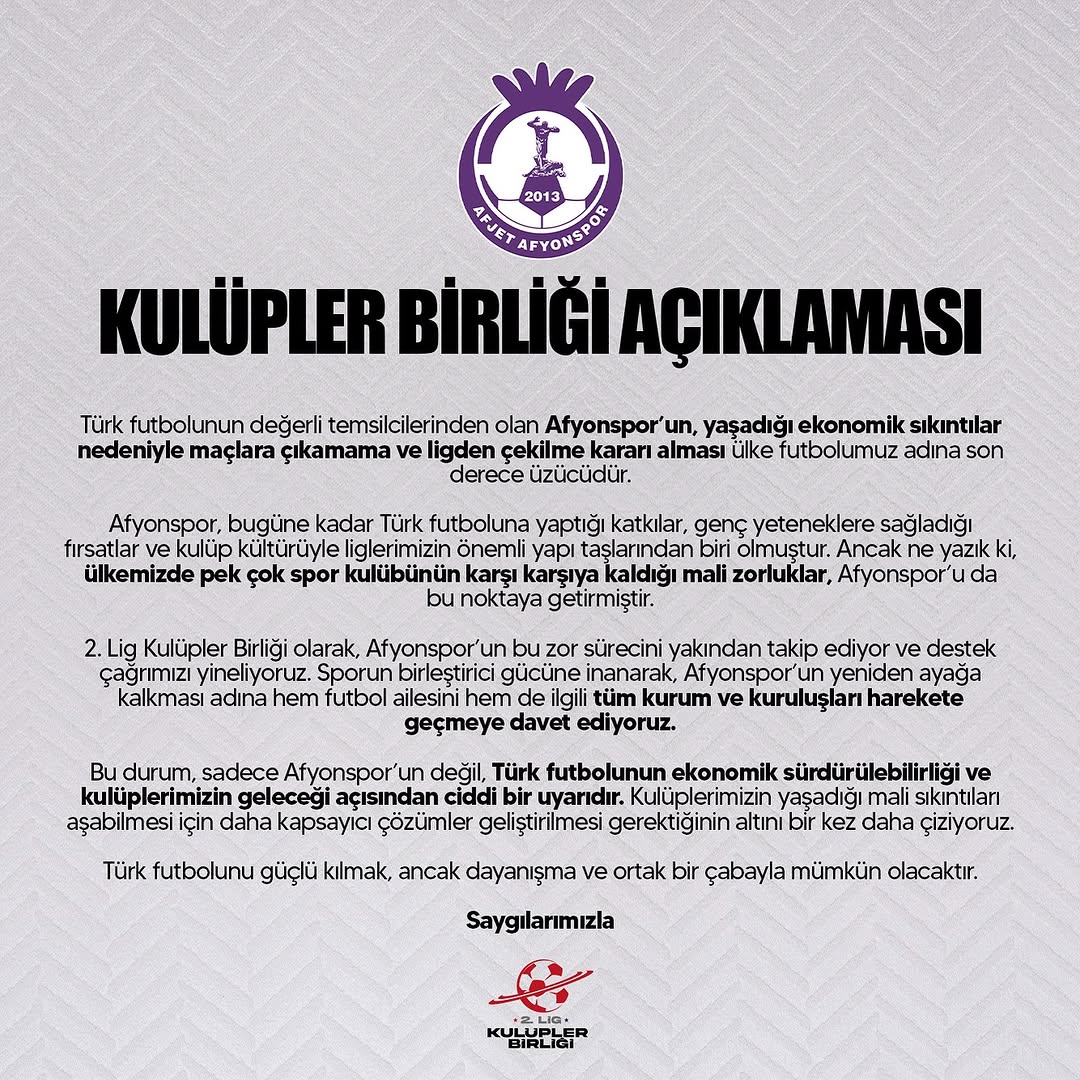 2. Lig Kulüpler Birliği Tarafından Ülkemizin Önemli Camialarından Afyonspor Kulübü Için Yapmış Olduğu Açıklamayı Destekliyoruz. #İskenderunspor