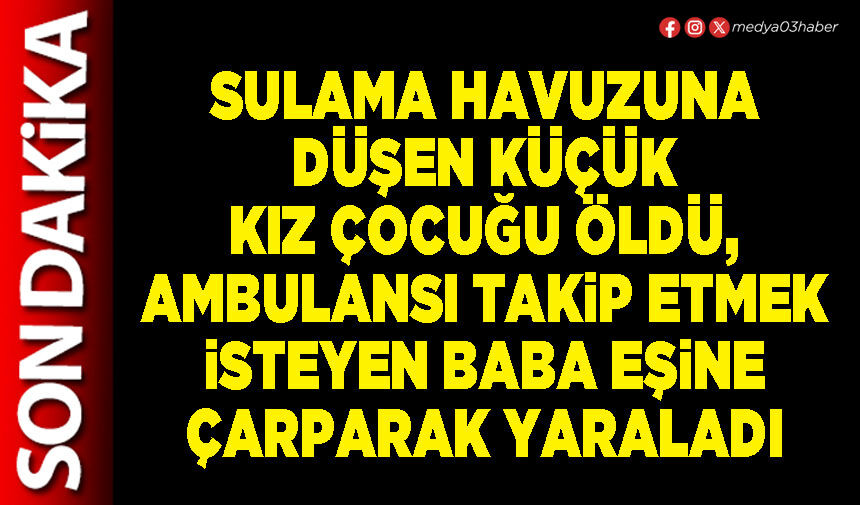 Sulama havuzuna düşen küçük kız çocuğu öldü, ambulansı takip etmek isteyen baba eşine çarparak yaraladı