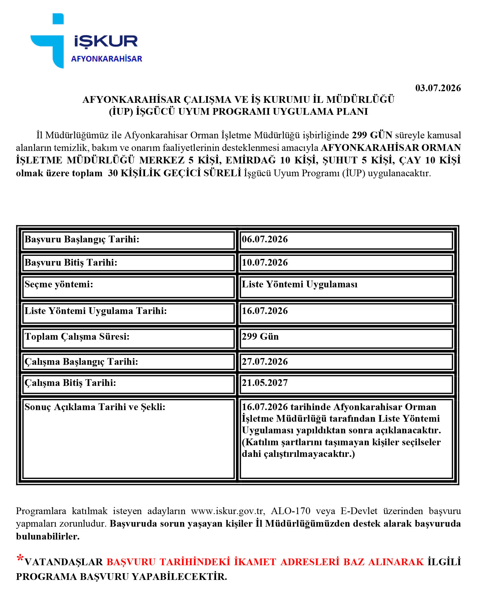 İup Afyon Orman İşletme Müdürlüğü İlan 30 Ki̇şi̇li̇k 1