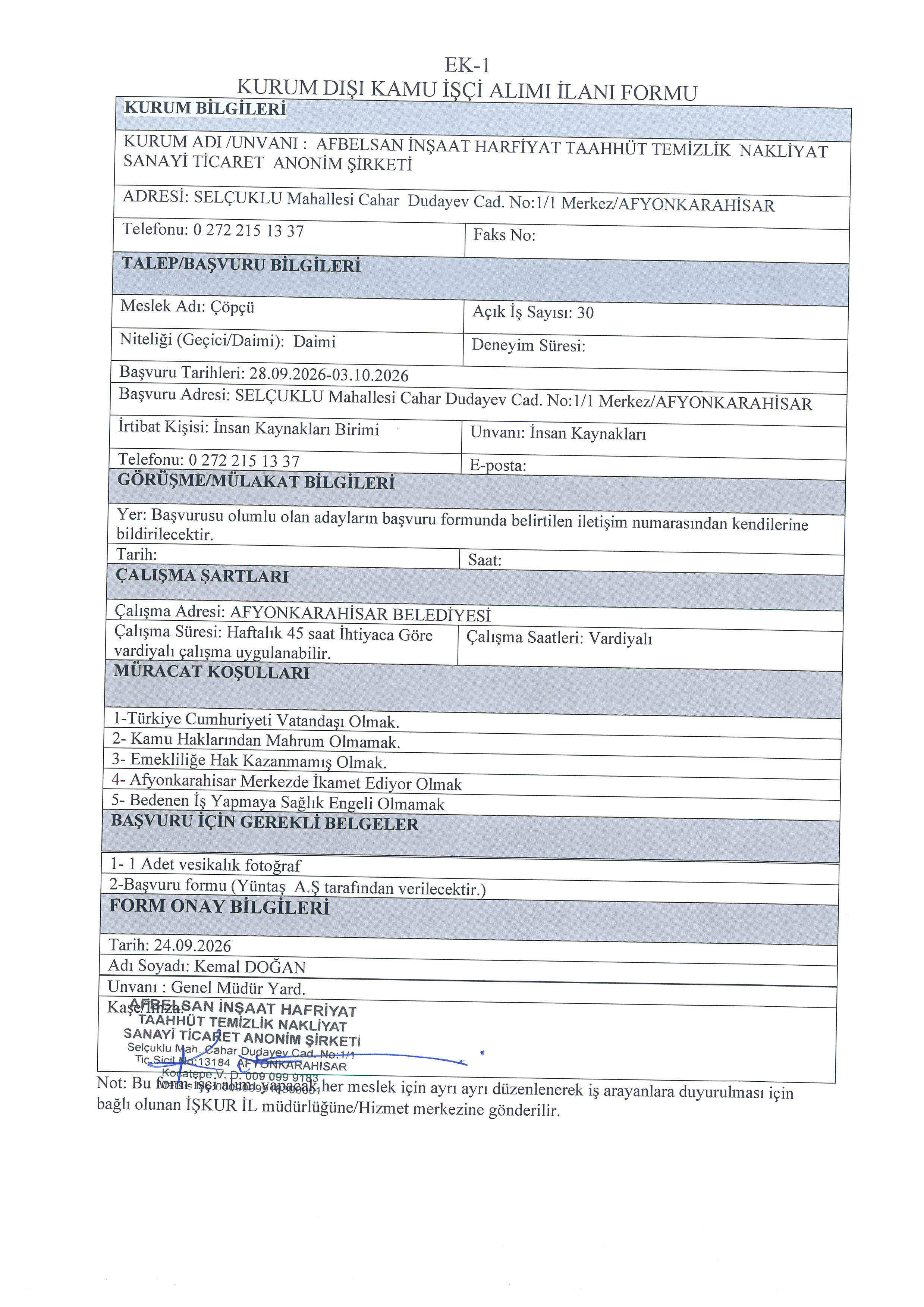 Afyonkarahisar Afbelsan Inşaat Hafriyat Taahhuet Temizlik Nakliyat Sanayi Ticaret Anonim Şirketi 03102026 Copy